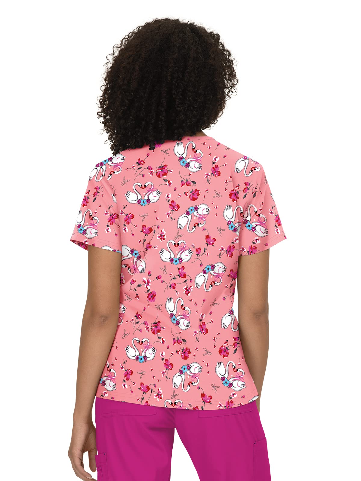 KOI Basics Leslie Women's 2-Pocket Stretch Print Top Love Swan XS - Image 3