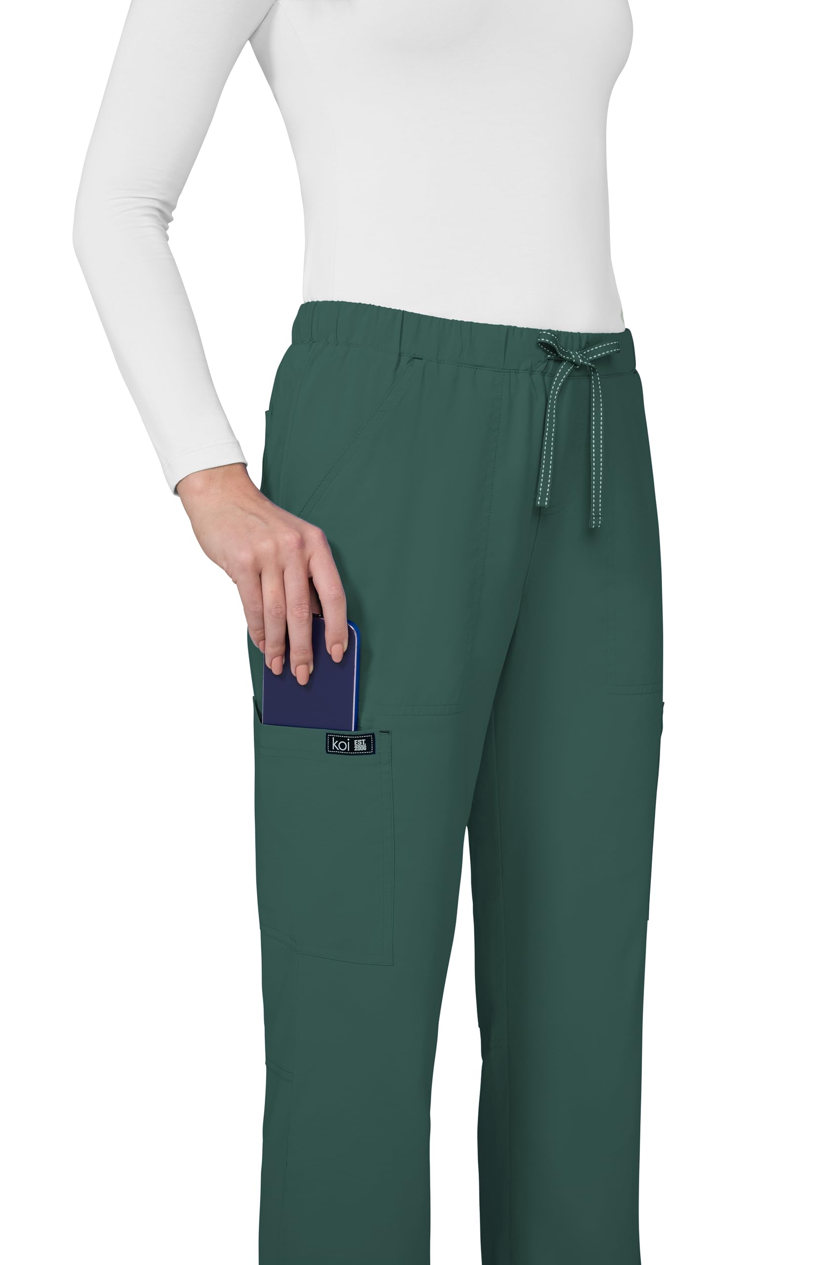 KOI Basics Women's 8 Pocket Holly Cargo Scrub Pants with a Drawstring Waist Hunter Large - Image 3